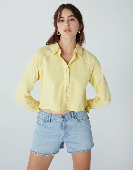 COLETTE Long Sleeve Cropped Button Down in Citrine