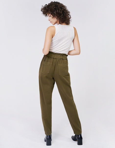 JAYLA High Waist Elastic Waistband Trouser in Cedar