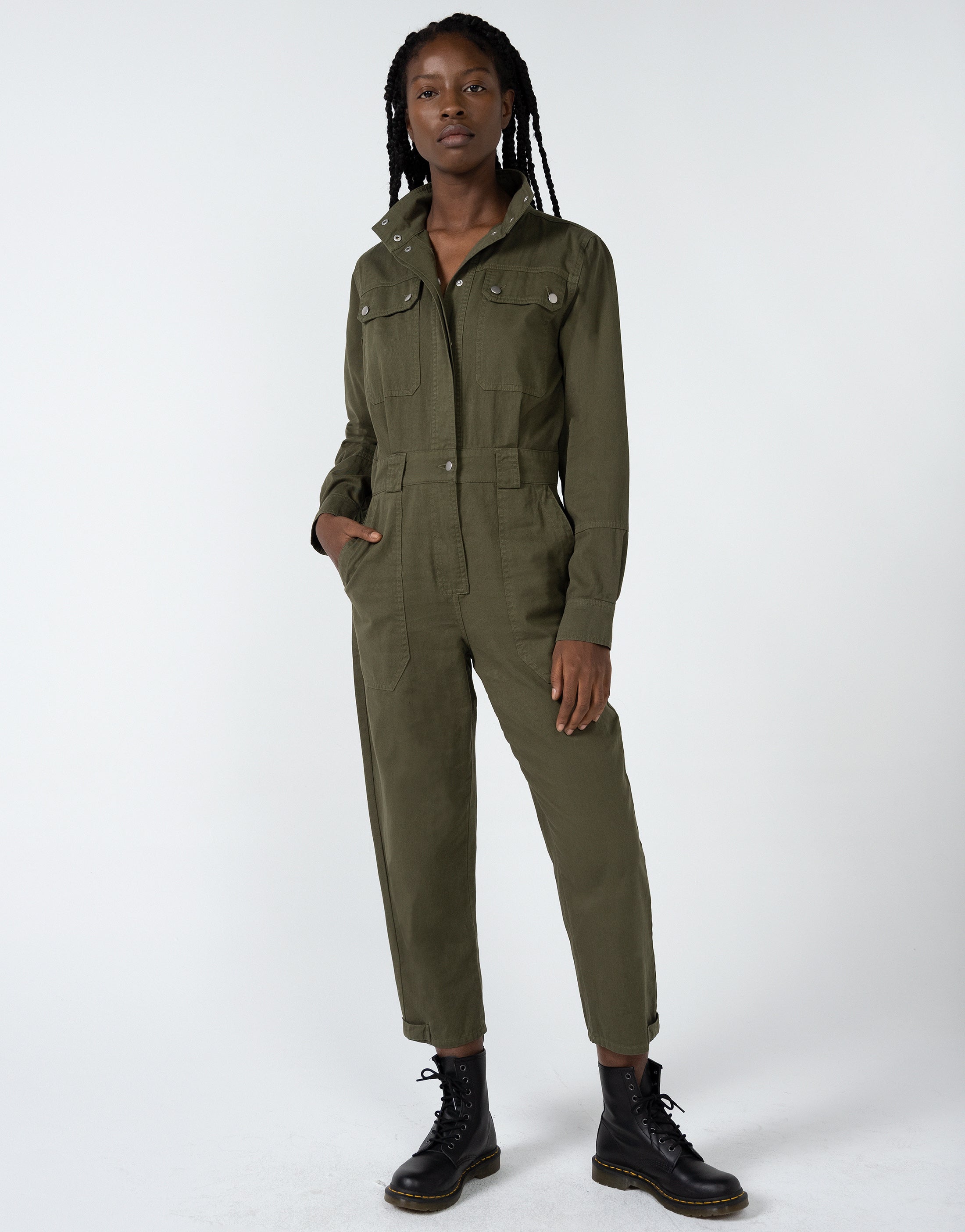 JANNA Funnel Neck Coverall in Kelp